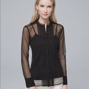 White House Black Market Black Mesh Button-Down